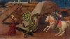 Fra Angelico et les maîtres de la lumière : Paolo Uccello. Saint Georges terrassant le dragon. Vers 1440, tempera sur bois, 62,6 x 102 cm.  Musée Jacquemart-André. 